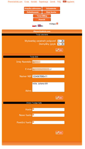 PhoneViaWeb - Account Settings